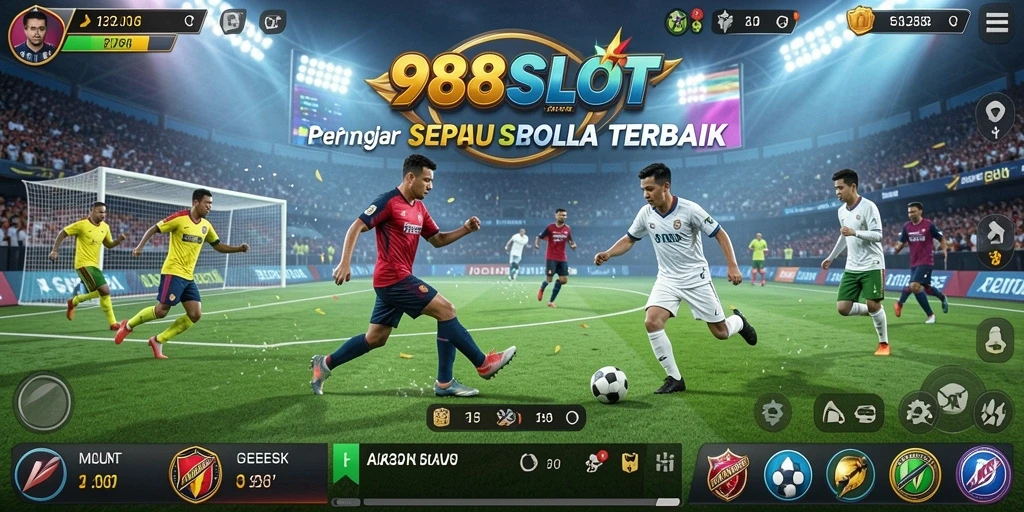 Tampilan utama gameplay 988SLOT dengan aksi sepak bola seru.