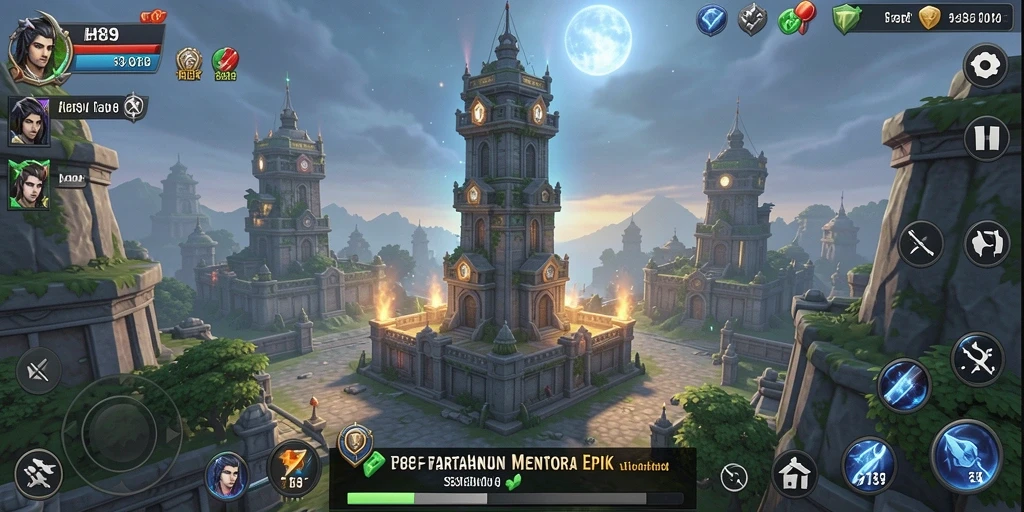 Tangkapan layar gameplay H89 yang menampilkan menara dan musuh dalam aksi.