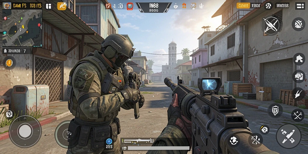 Tampilan aksi seru dari gameplay FPS IN88.