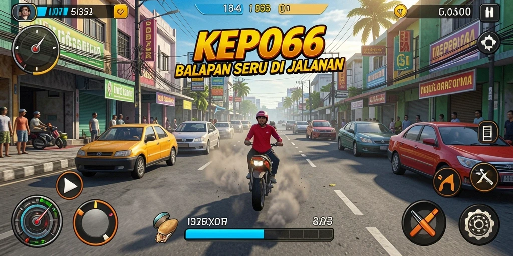 Screenshot utama KEPO66 menampilkan aksi balapan yang mendebarkan.