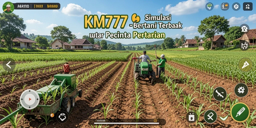 Tampilan gameplay KM777 menampilkan ladang petani yang subur dan beragam tanaman.