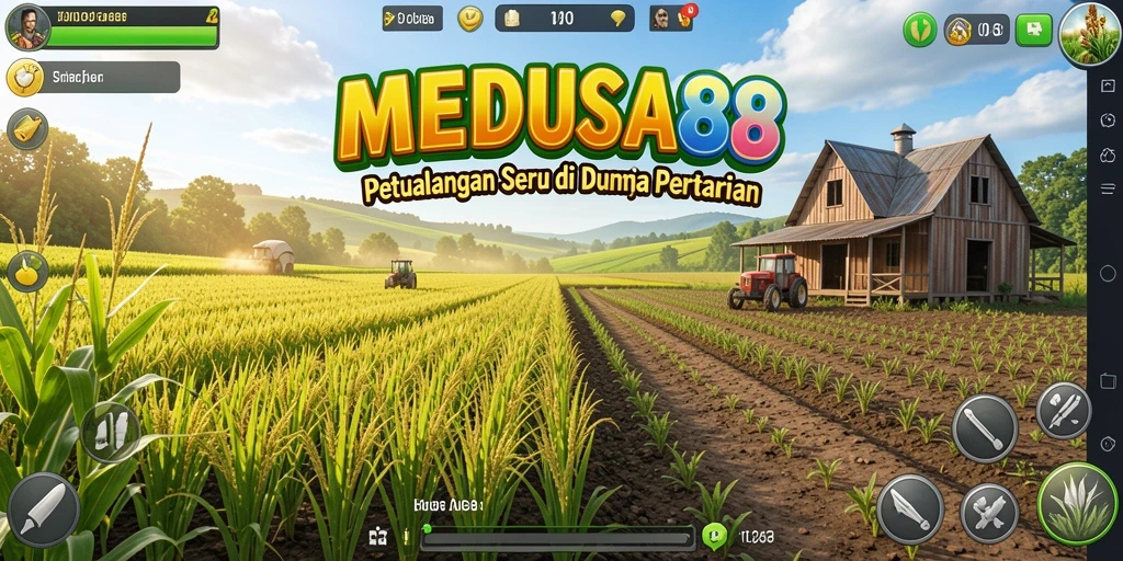 Tampilan gameplay <strong>MEDUSA88</strong> yang memikat di ladang pertanian.