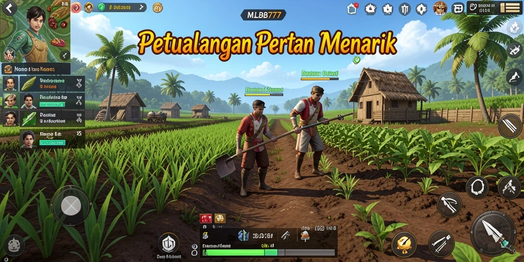 Tampilan gameplay seru di MLBB777 dengan aktivitas bertani.