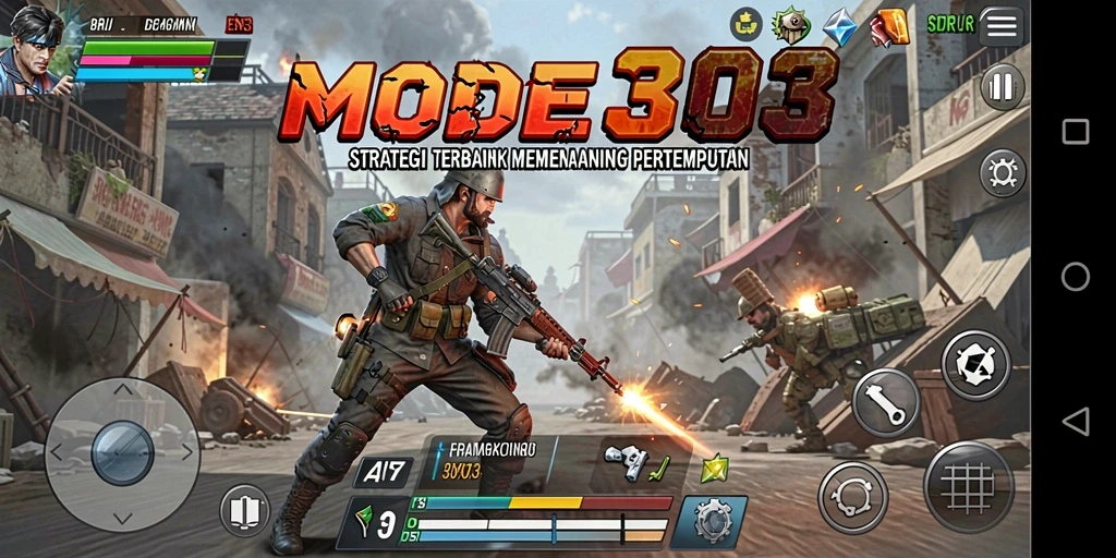 Tampilan gameplay menarik dari MODE303 yang menunjukkan pertempuran strategi.