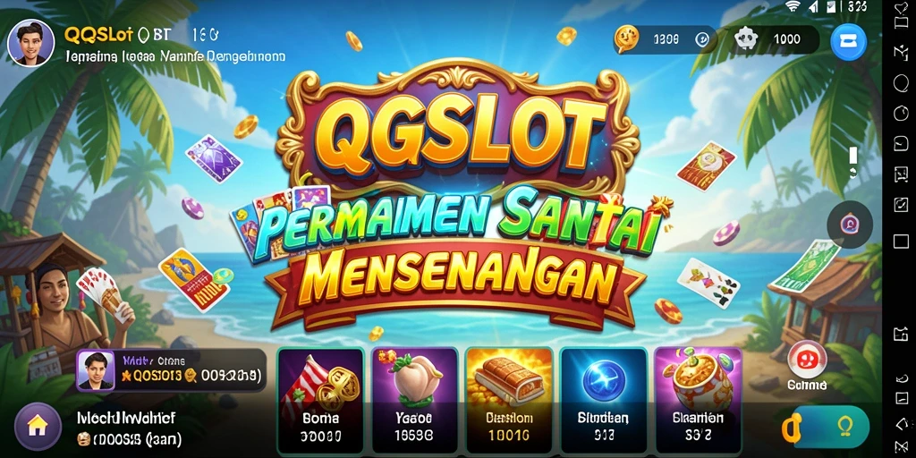 Tangkapan layar QQSLOT menampilkan gameplay slot yang berwarna-warni.