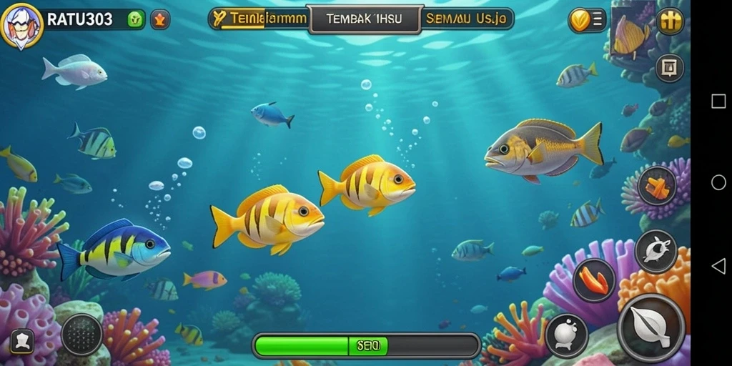 Tampilan gameplay seru dalam RATU303 saat menembak ikan.