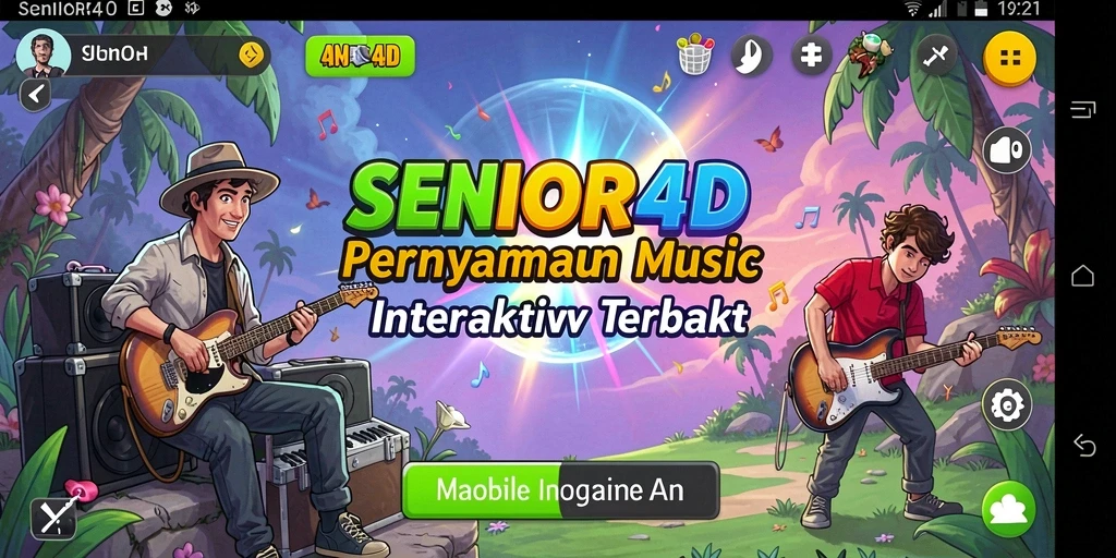 Screenshot gameplay SENIOR4D yang menarik dengan alat musik virtual.
