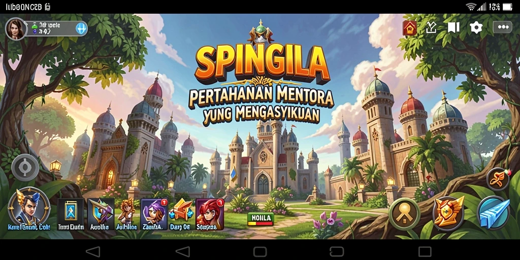 Tampilan gameplay mendebarkan dalam SPINGILA dengan strategi Tower Defense yang eksplosif.