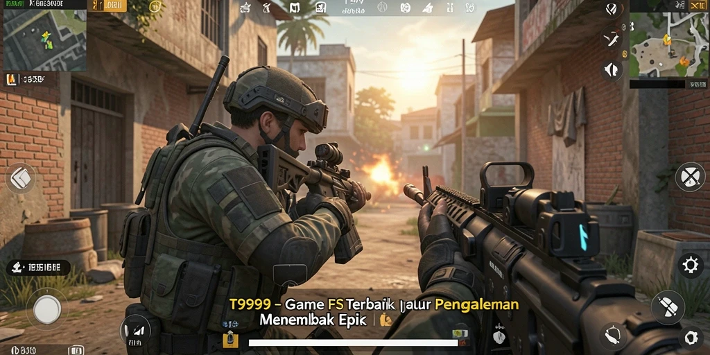Gameplay seru T9999 dengan aksi menembak yang intens.